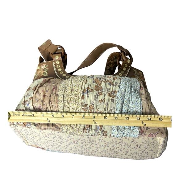 J Jill Boho Patchwork Floral Pleated Shoulder Bag Brown Beige Embroidered - Picture 6 of 12
